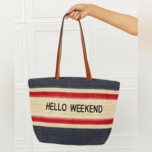 Hello Weekend Straw Tote Bag